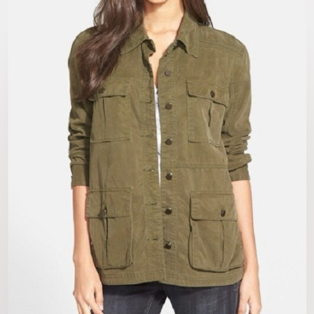 Blank NYC Olive Denim Monet Fringe Utility Jacket Size S